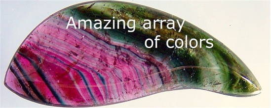 Multicolor ribboned tourmaline cabochon, red green white pink Madagascar tourmaline, exclusive tourmalines, color tourmaline information data